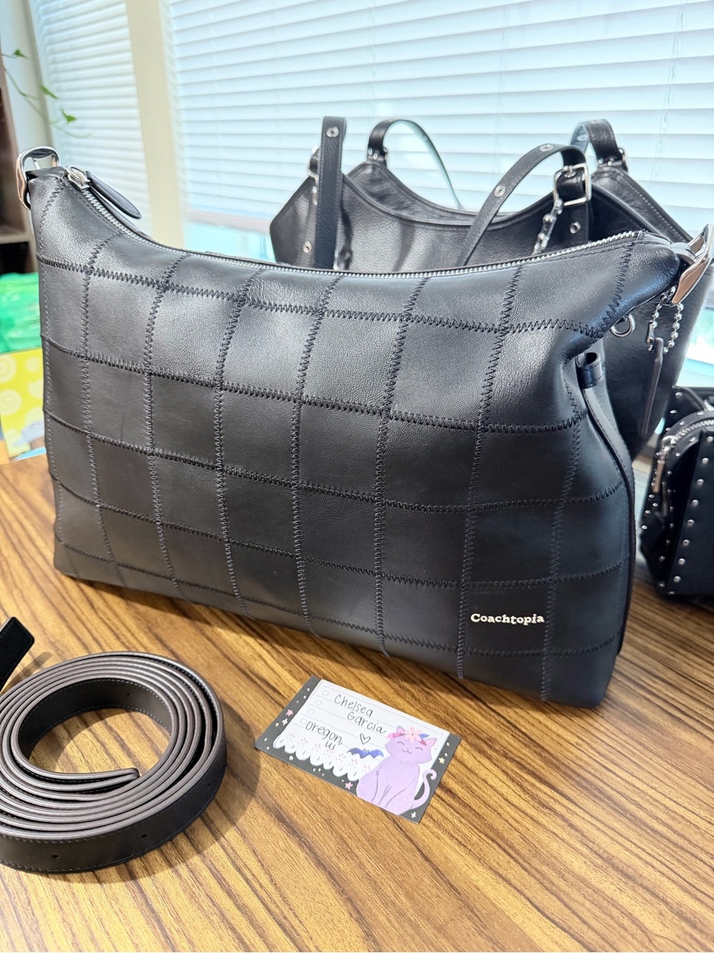 Coach Coachtopia Black Checkered LARGE Alter Ego Patchwork Shoulder Bag Silver - Picture 3 of 6